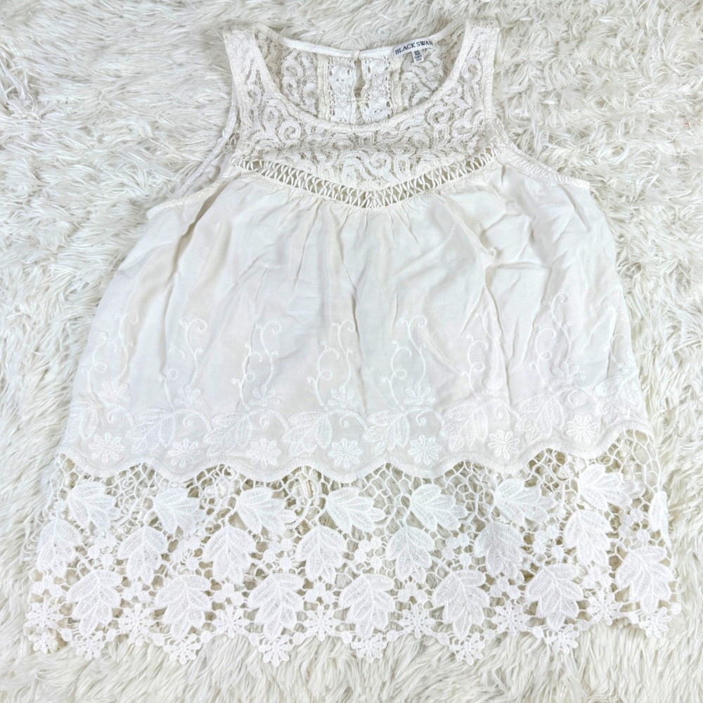 Black Swan Womens XS Ivory Lace Embroidered Sleeveless Boho Tank Top Cream